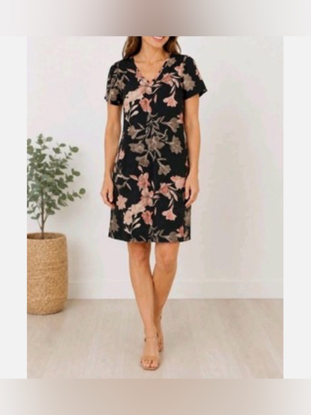 Nicole Miller Black Mini Dress with Pink Floral Pattern